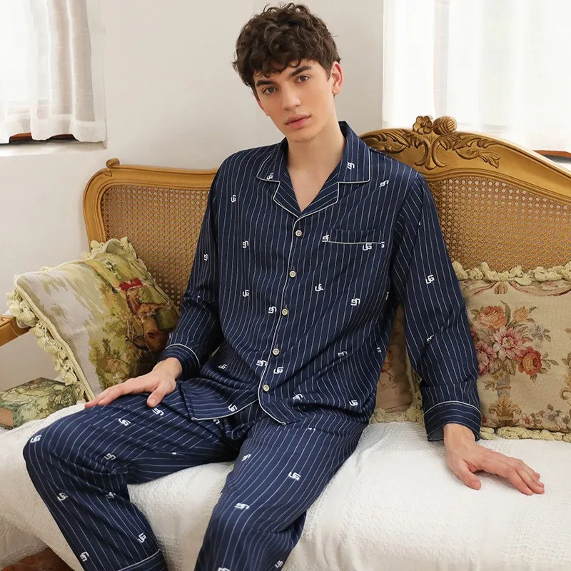 

Spring Summer New Men Sleepwear Satin 2PCS Pajamas Set Casual Print Shirt&Pants Oversize Nightwear Lounge Wear PJS Home Clothes
