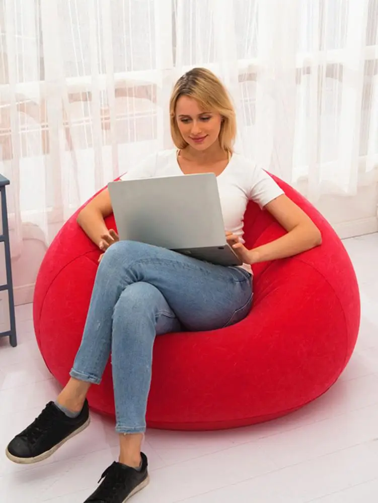 

Bean Shape Inflatable Chair Inflatable Sofa For Home Outdoor Leisure Entertainment Pvc Single Flocked Sofa Leisure Entertainment