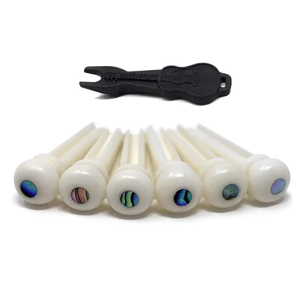 

6 pieces of Guitar Bone Bridge Pins Acoustic Guitar Oxbone Abalone Point Pegs +Nail Remover Guitar Accessorie