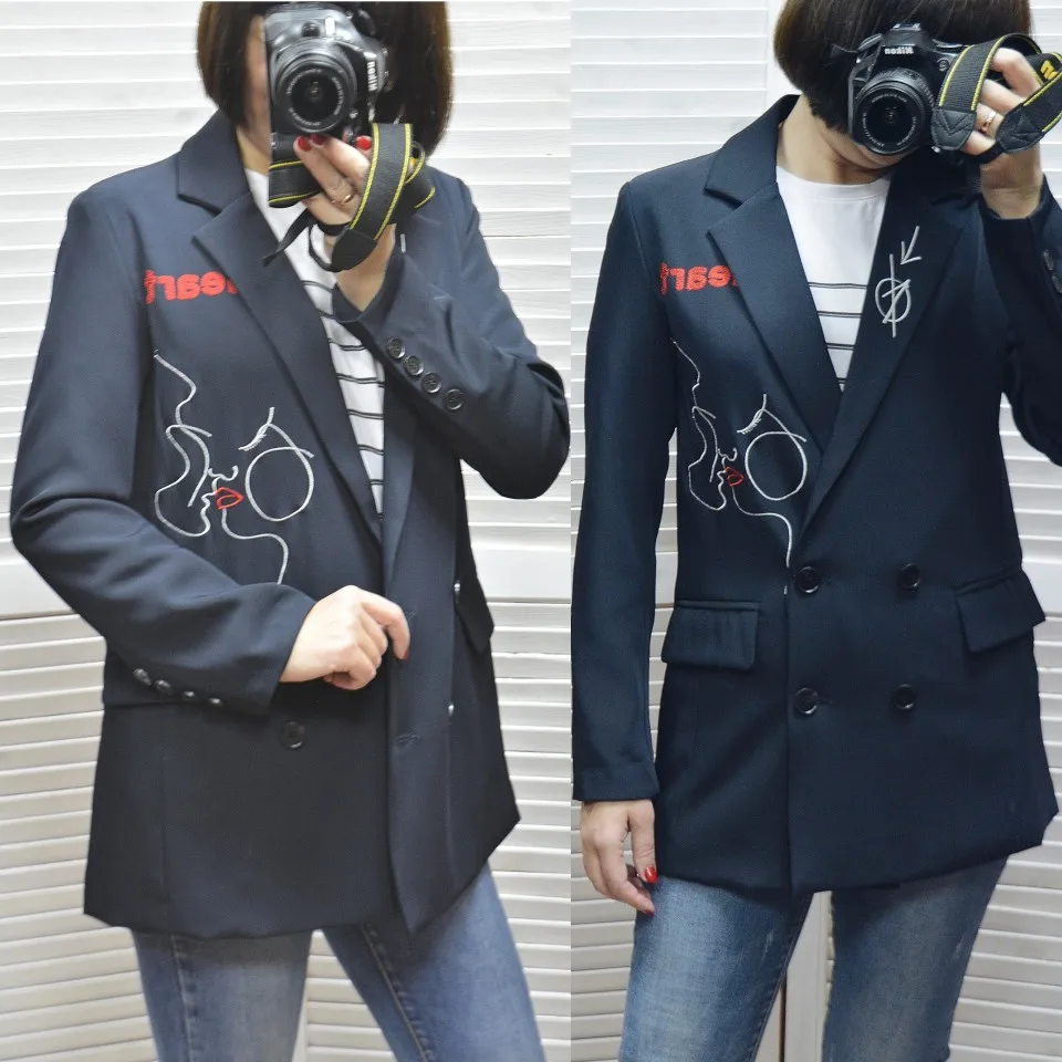 Женский Повседневный пиджак с длинным рукавом элегантный вышивкой карманами