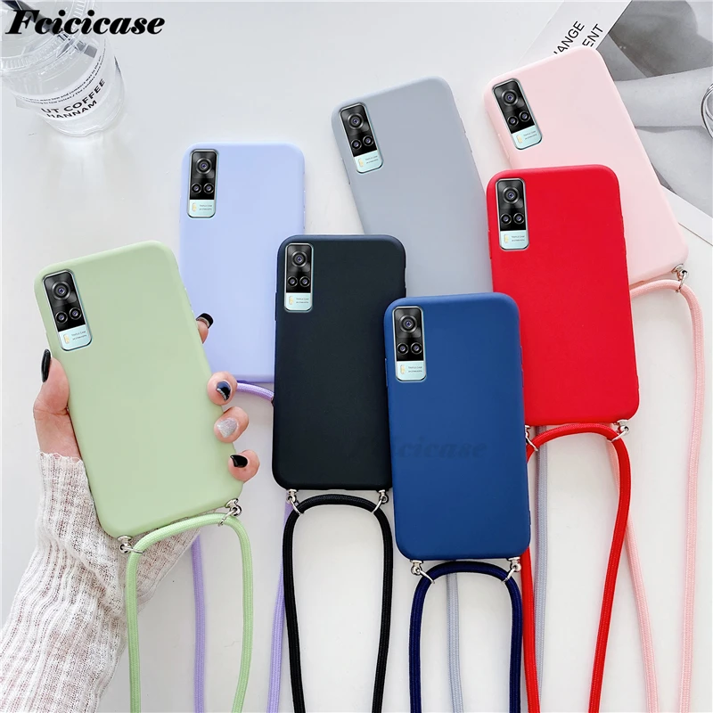 Силиконовая Подвеска для Vivo Y31 Y51 Y72 Y52 Y70 Y91C Y73S Y53S Y20 Y12S Y81S Y50 Y30 чехол со шнурком