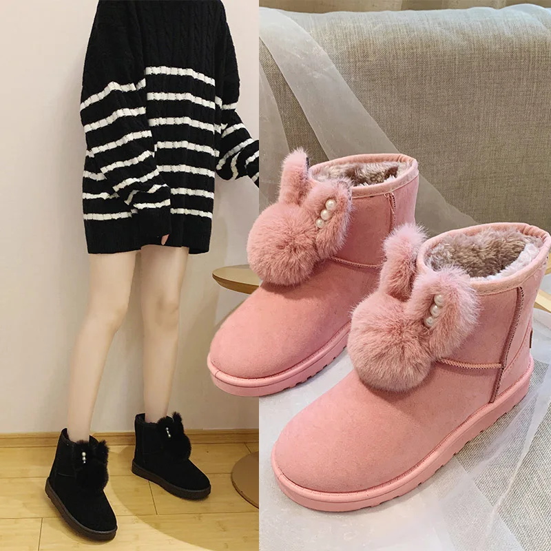 Ботильоны для женщин на плоской подошве розовые зимние ботинки с жемчужинами