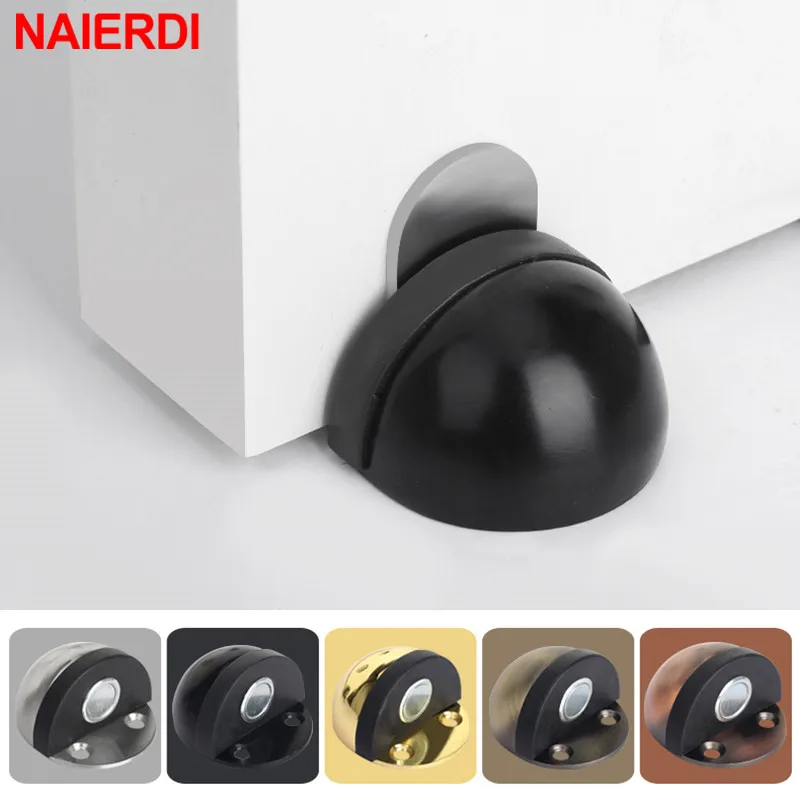 NAIERDI Magnet Door Stops Stainless Steel Holder Silver Magnetic Stopper Non-punch Doorstop Furniture Hardware | Обустройство дома