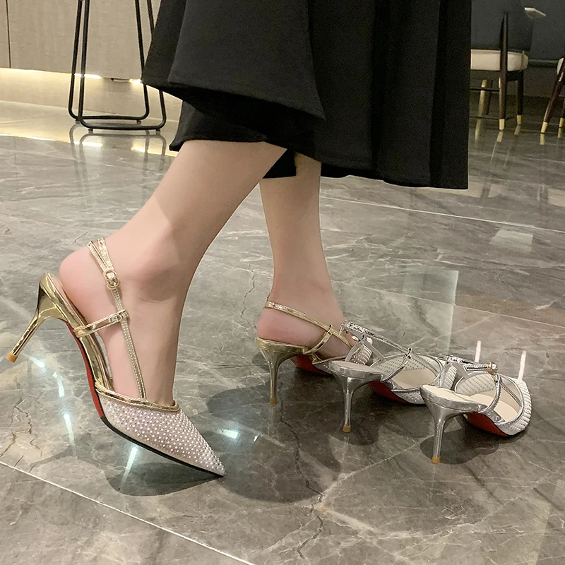 

High heel sandals 2021 new summer Baotou fine-heeled rivet single shoes pointed spring women's shoes with wild sandals