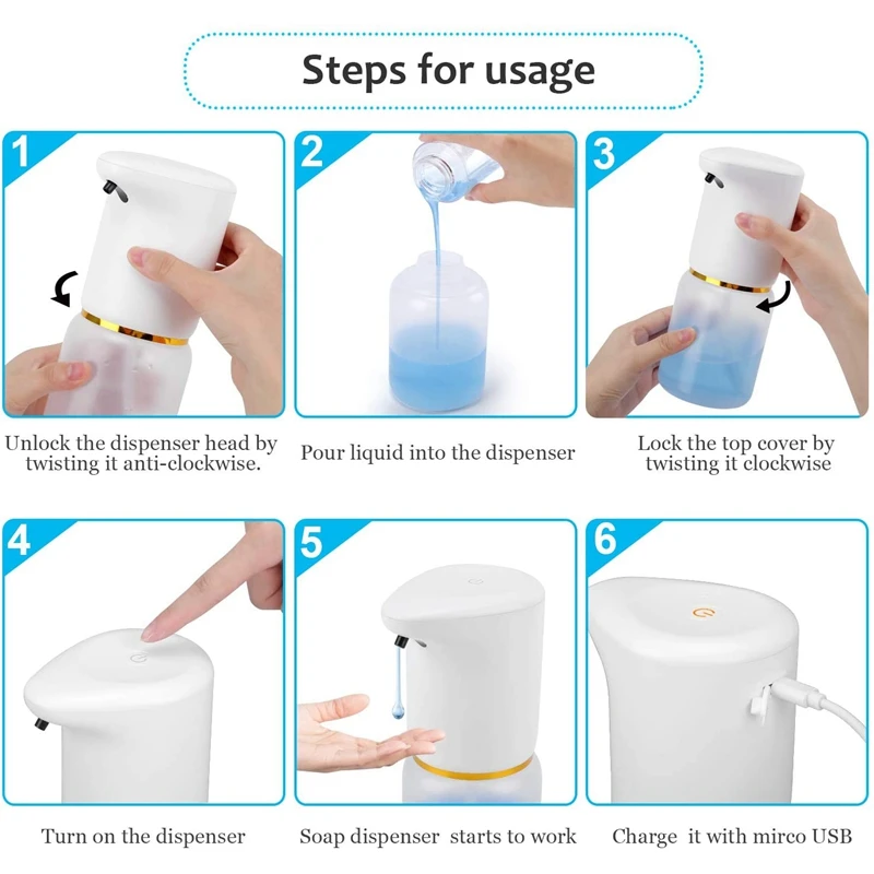 

Automatic Soap Dispenser Touchless 14Oz USB Charging Liquid Dispenser with IPX5 Waterproof Adjustable Soap Dispensing