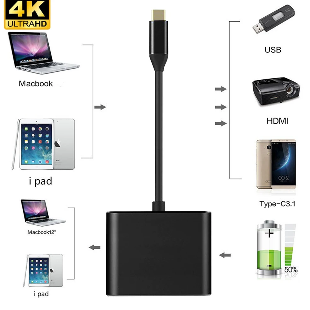 Apropriado para o tipo Compatível do Conversor tipo c para hd Tipo-c de Alumínio para o Conversor c da Relação Hdmi-adaptador Video Audio – Usb 3.0