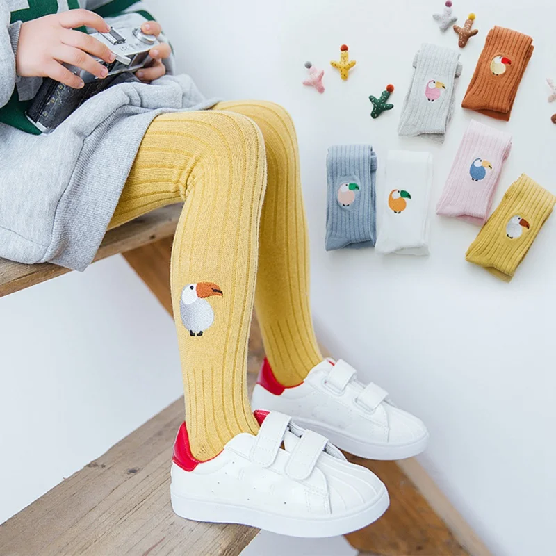 

Детские милые эластичные штаны с вышивкой и принтом животных, детские колготки с лентой и бантом, весенне-летние хлопковые мягкие брюки, лег...