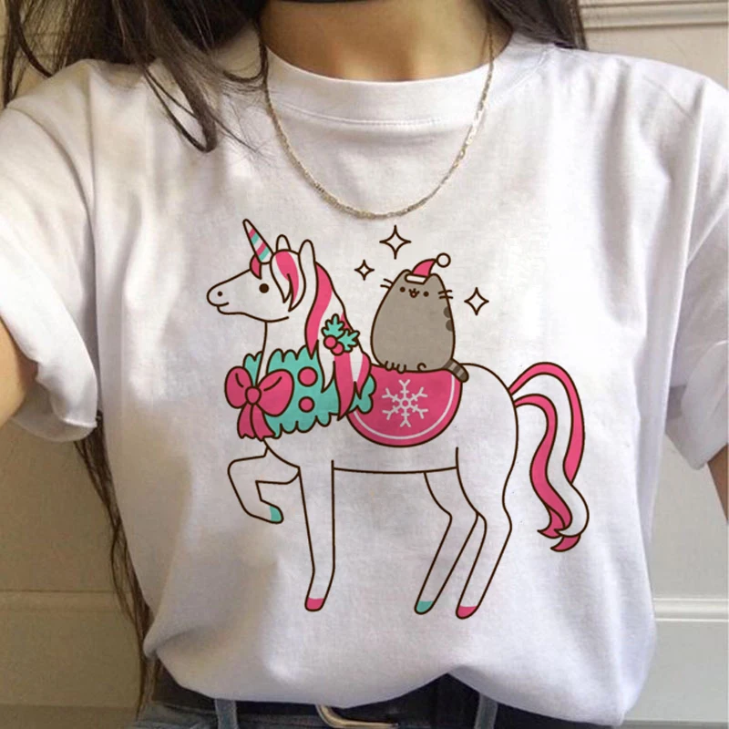 Kawaii Pusheen/забавная Футболка Harajuku с мультипликационным принтом корейский стиль