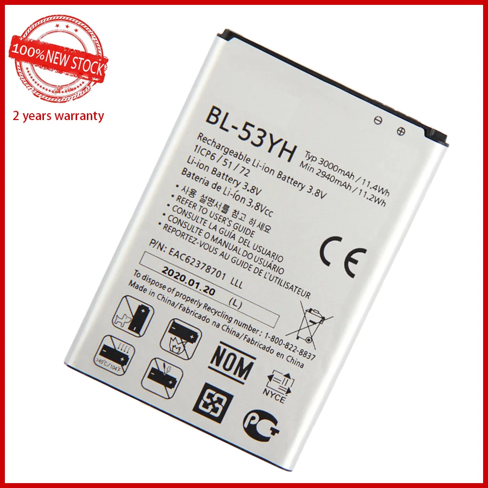 100 original 3000mah bl 53yh phone battery for lg optimus g3 d830 d850 d851 d855 ls990 vs985 f400 lg g3 phone battery free global shipping