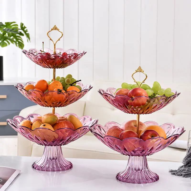 

2/3 Tiers Plastic Plate Fruit Bowls Decorative Party Desserts Holder Nuts Candy Displat Stand Serving Tray for Home Party