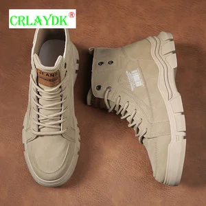 CRLAYDK Fashion Retro Tooling Ankle Boots for Men Leather Work Casual Comfort Soft Outdoor Hiking Walking Shoes Short Booties