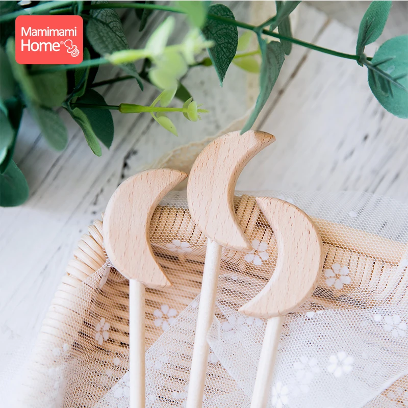 Mordedor de madera para beb&eacute;, juguetes de estrella de roedores de haya, palos m&aacute;gicos para beb&eacute;, Luna, coraz&oacute;n, mordedor masticable, gimnasio, art&iacute;culos para ni&ntilde;os, 50 Uds.-4