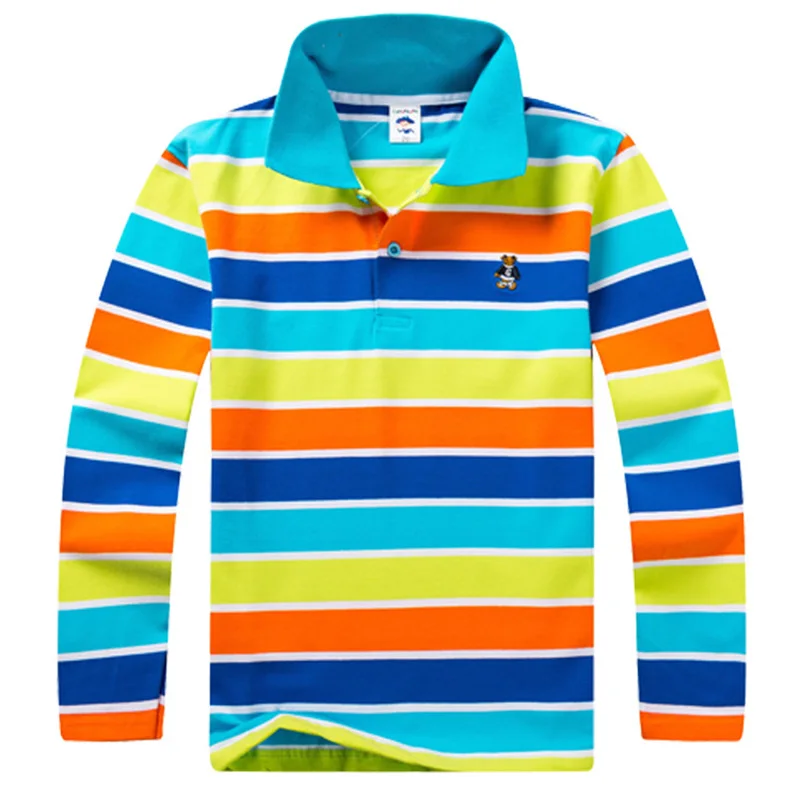 Новинка рубашки поло на весну и осень детская одежда в полоску с длинным рукавом