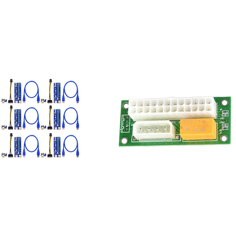

6 шт., переходник VER009 USB 3,0 PCI-E с 5 шт. двойным адаптером PSU, ATX источник питания, синхронизация, стартер, Удлинительный кабель, карта