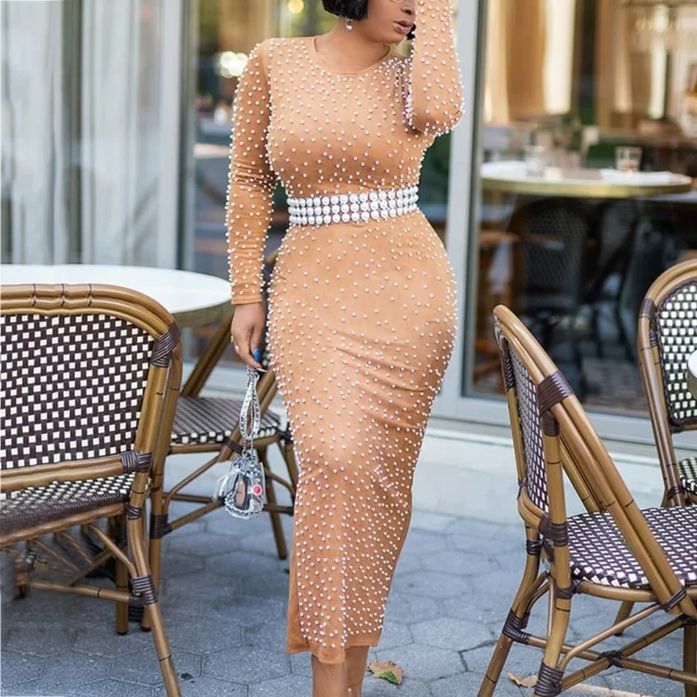 Женское осеннее дизайнерское вечернее платье с бусинами сексуальное Клубное