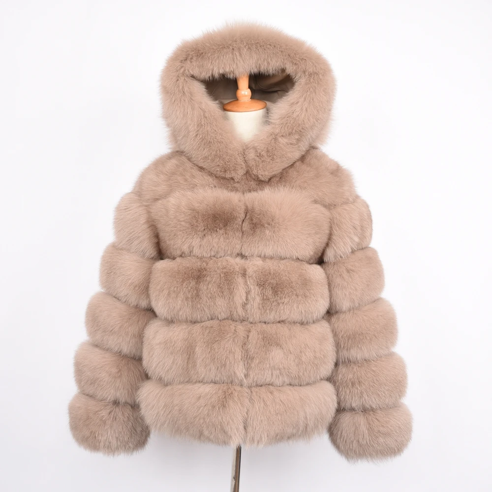 Jancoco Max Женские пальто с натуральным лисьим мехом и капюшоном модный стиль Меховая куртка высокого качества Зимняя теплая S7254