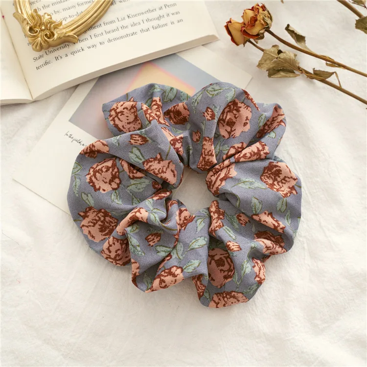 Brand Designers Roes Scranchis Vintage Gypsy Style Scrunchies Set 5pcs Sale Women Chiffon Boho Hair Elastic Bands |
