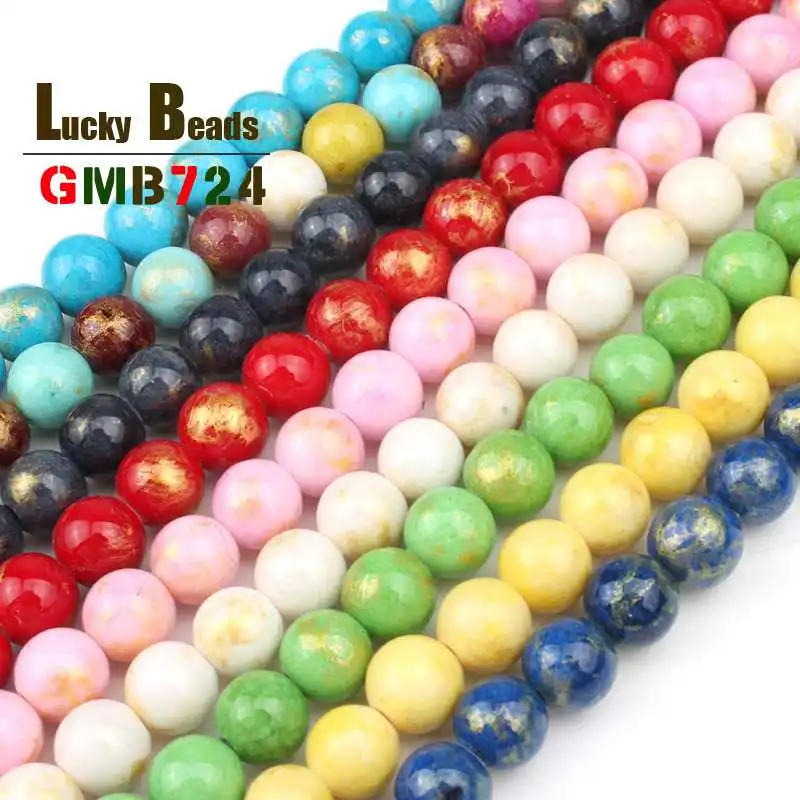 Бусины из натурального камня розовый желтый красный черный синий Позолоченные