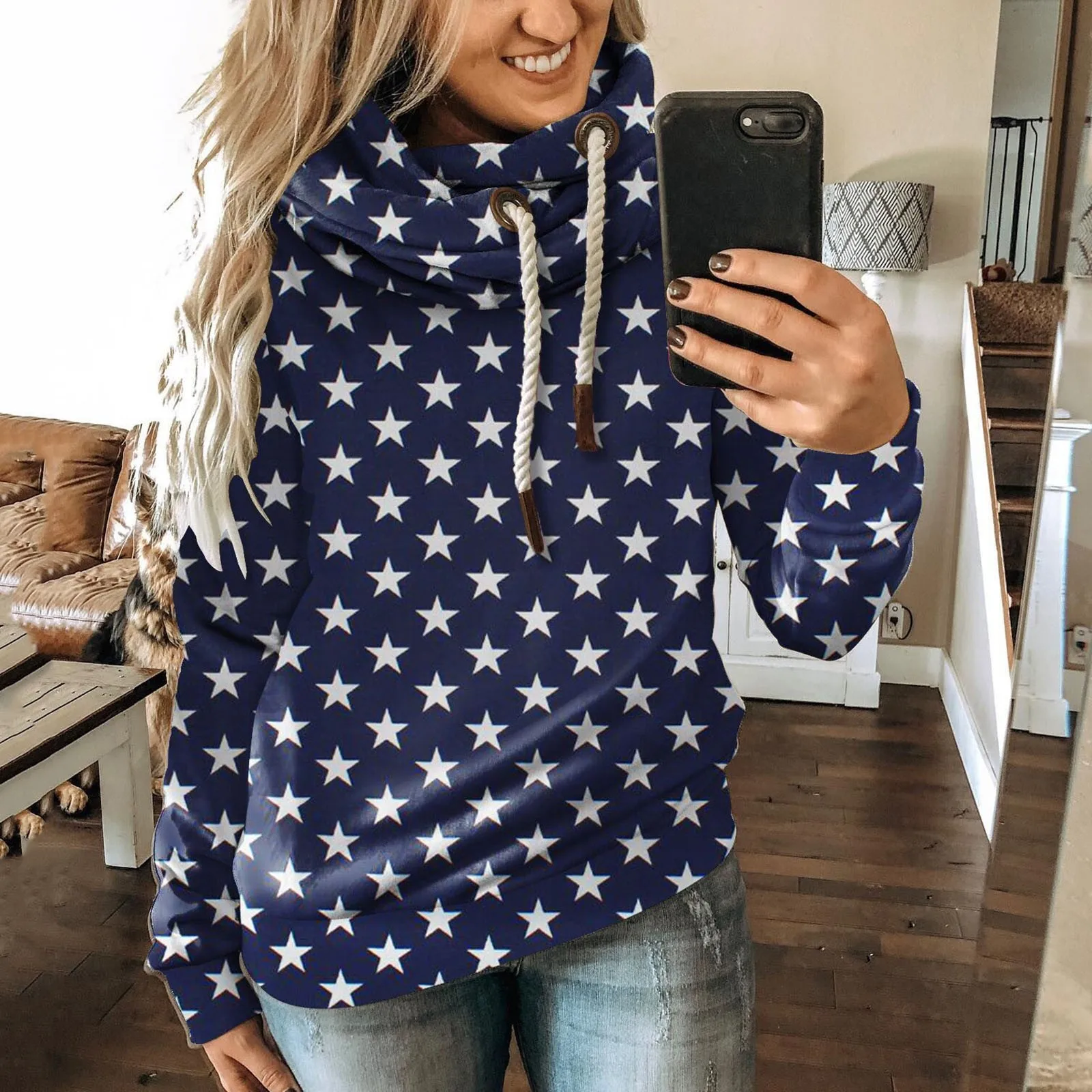 Women Autumn Winter Casual Sport Star Leopard Prints Hoodie Sweatshirt Pullover Las Mujeres Sweetshirts Спортивный Костюм Женск