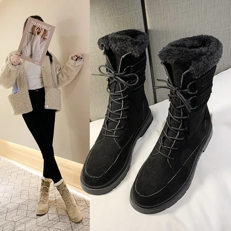 

New Women Winter Fur Ankle Snow Boots Comfortable Thick Plush Keep Warm Sneakers Ladies Flock Platform Cotton Shoes Botas Mujer