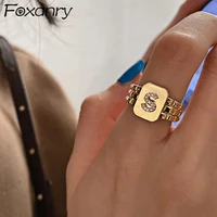 foxanry 925 stamp zircon rings ins fashion france gold plated letter s elegant wedding bride jewelry gifts for women