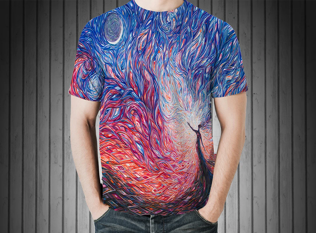 

2021 summer new men's T-shirt natural wind 3D printing oil painting abstract short-sleeved funny fashion top casual T-shirt