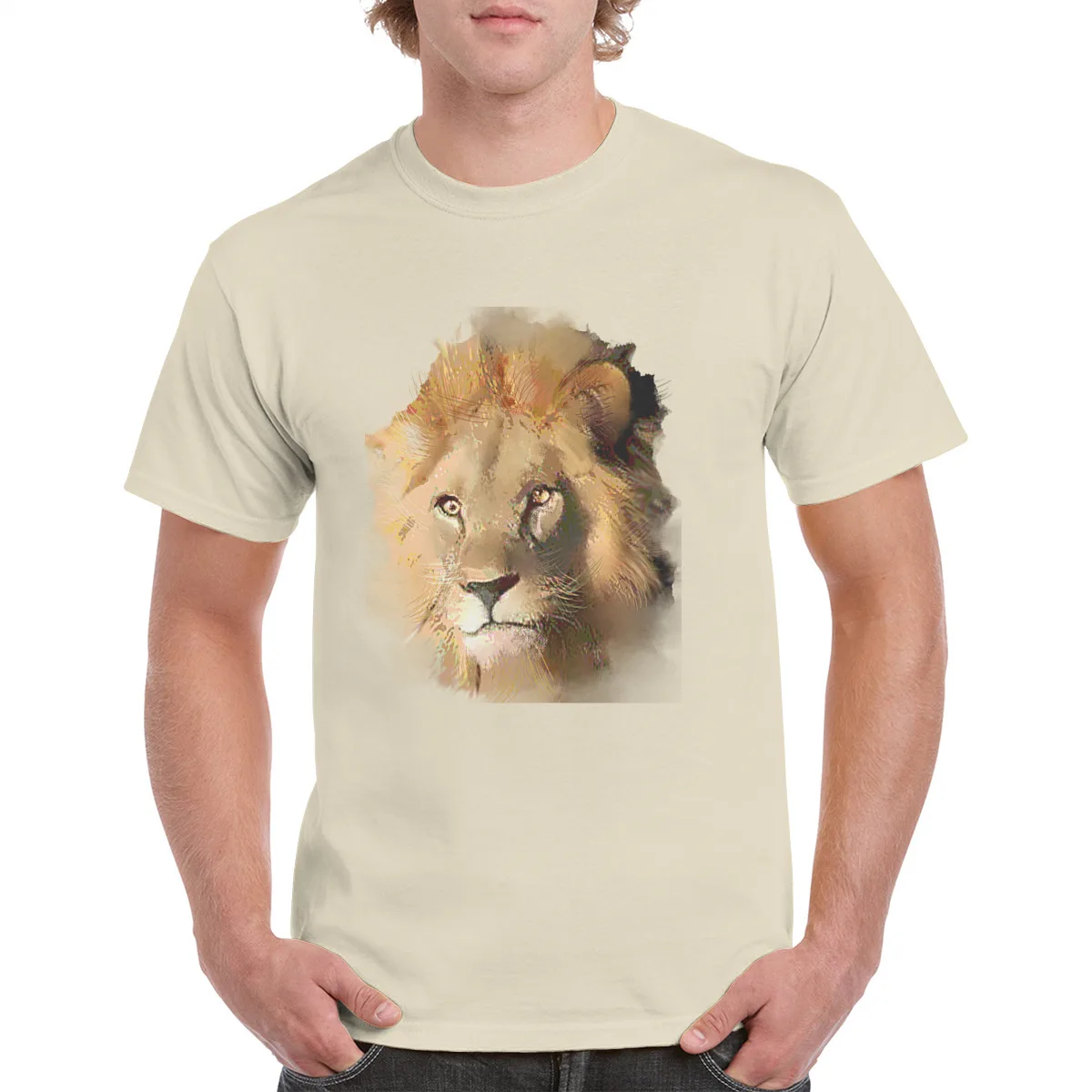 

Hand-painted Elements Ferocious Beasts Lion Men's Summer Cotton t-shirts Print Graphic T-shirt o-neck t Casual Top Short Sleeve