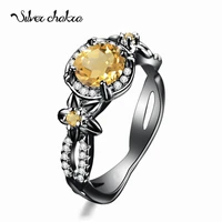 silver chakra luxury 925 sterling silver ring for women black gold plated jewelry yellow crystal ring christmas fashion jewelry