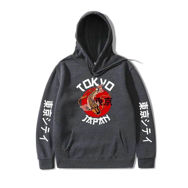 

2020 New Products Japan Tokyo Carp Print Harajuku Men's Pullover sudaderas Hoodie Hip Hop Wool Fashion Men's Fall Winter Hoodie