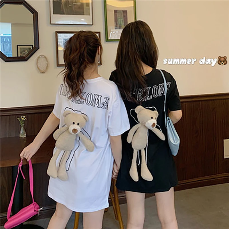 Новинка 2020 Женская Популярная футболка с коротким рукавом и трехмерным медведем