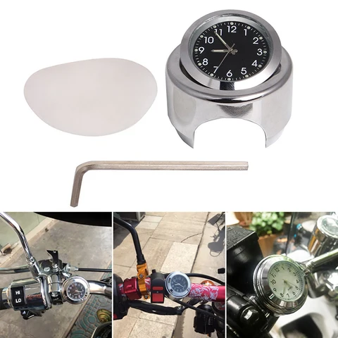 Хромированные Кварцевые часы на руль мотоцикла, 7/8 дюйма, 1 дюйм - изображение
