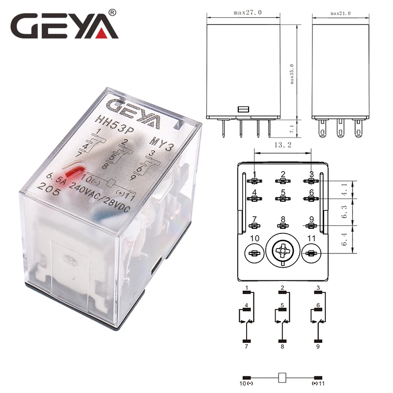 GEYA 11 шпильки мини реле DC5V DC12V DC24V AC110V AC220V HH53P 5A миниатюрное электромагнитное общего