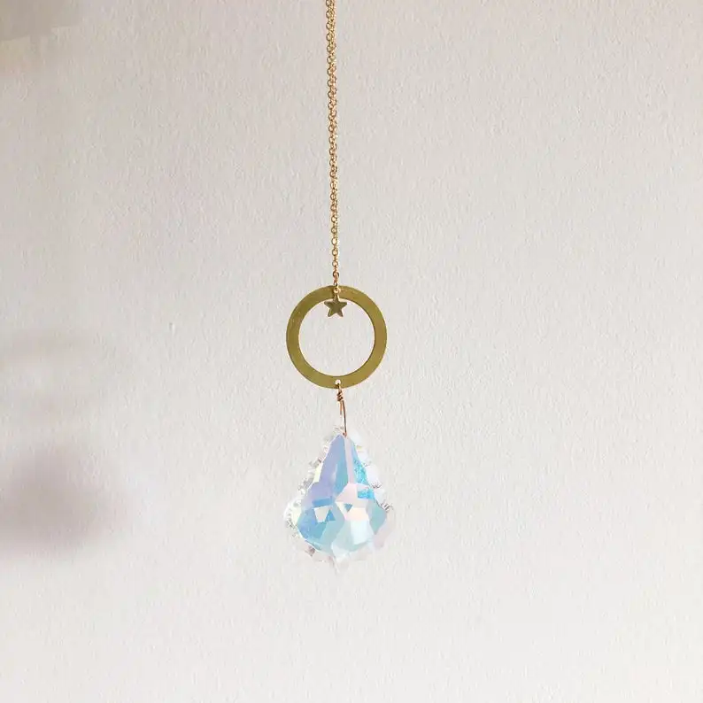 

Halo Suncatcher - Iridescent Glass Crystal, Golden Star - Decorative Home Decor