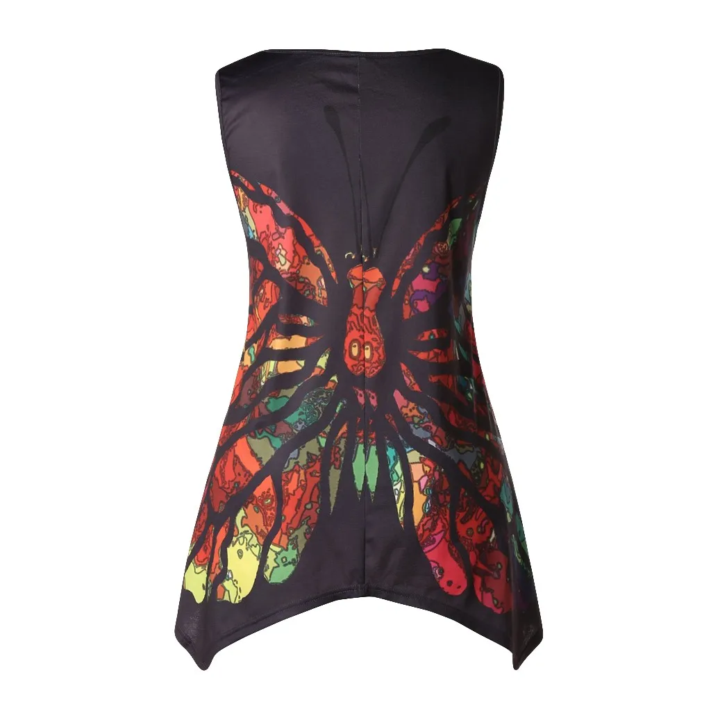 

Home&Nest Fashion Summer Butterfly Print Asymmetrical Sleeveless Top Tee Women T-Shirt Casual O-Neck T-Shirt Top Women's T-Shirt