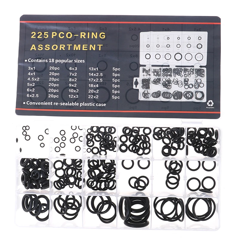 

Уплотнительное кольцо R134a 225 шт., резиновая шайба для кондиционера, набор в ассортименте, портативный Кондиционер переменного тока для автомобиля