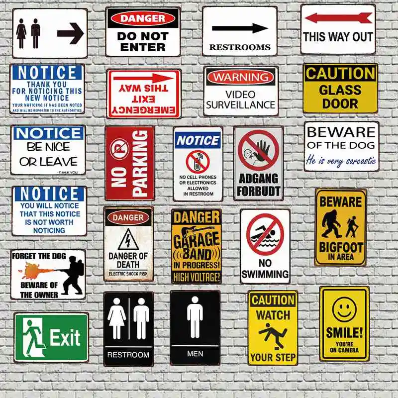 Notice Sign Restroom Poster Plaque Metal Vintage Exit Advertising Wall Poster Bar Shop Art Home Decor Cuadros DU-3300A