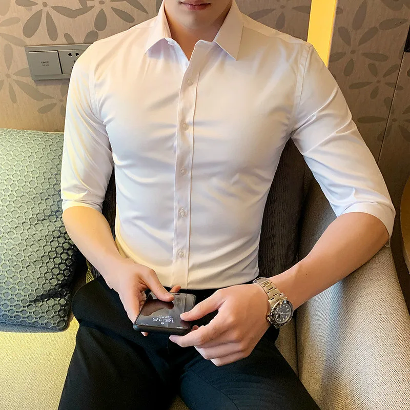 Мужская рубашка большого размера черная облегающая деловая 3xl 4xl | одежда