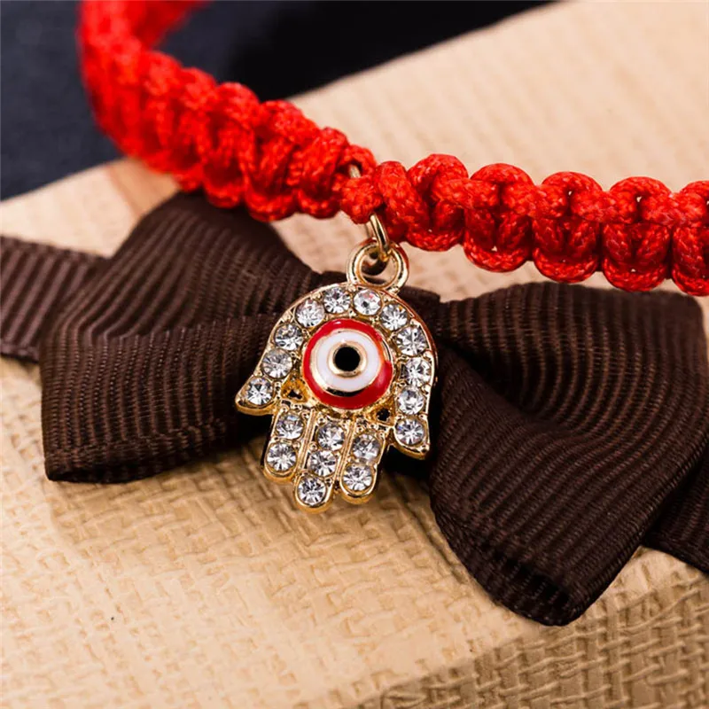 

Red Rope Lucky Bracelet Handmade String Braided Green Thread Turkish Crystal Hamsa Hand Charm Bracelets For Women Love Jewelry