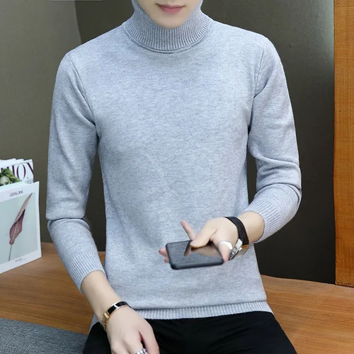 gray Зимний теплый свитер мужской моды Водолазка мужская эластичная сила Slim Fit Повседневный пуловер свитер вязаная одежда Pull - Цвет: gray