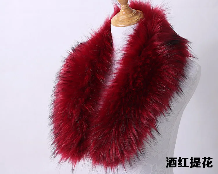 wine red with black Qearlstar воротник из искусственного лисьего меха для женщин и мужчин Детское пальто шарф куртка капюшон Теплый меховой Декор роскошный шаль шарфы многоцветный ZKG04 - Цвет: wine red with black