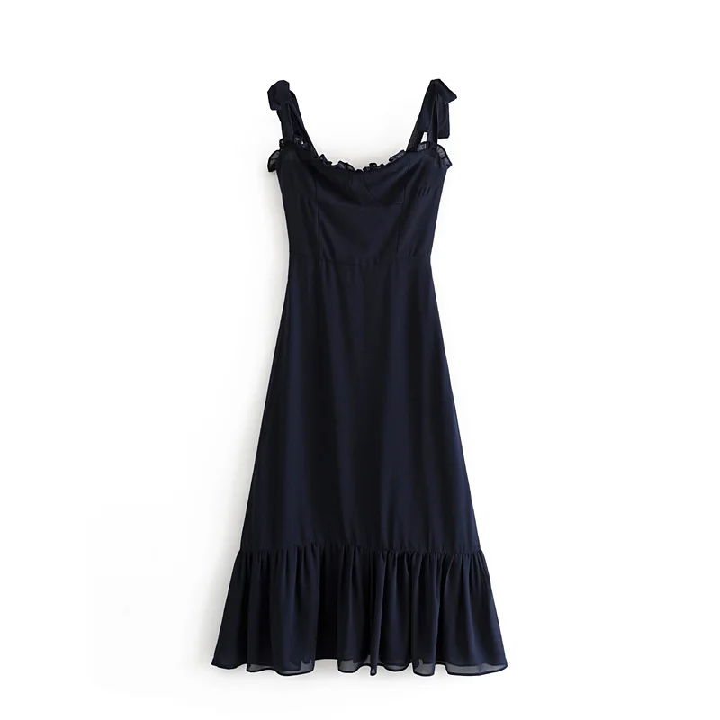 

Cool Wind French Ruffle Suspender Skirt 19 Summer New Off Shoulder Slim Sexy Over the Knee Long Skirt