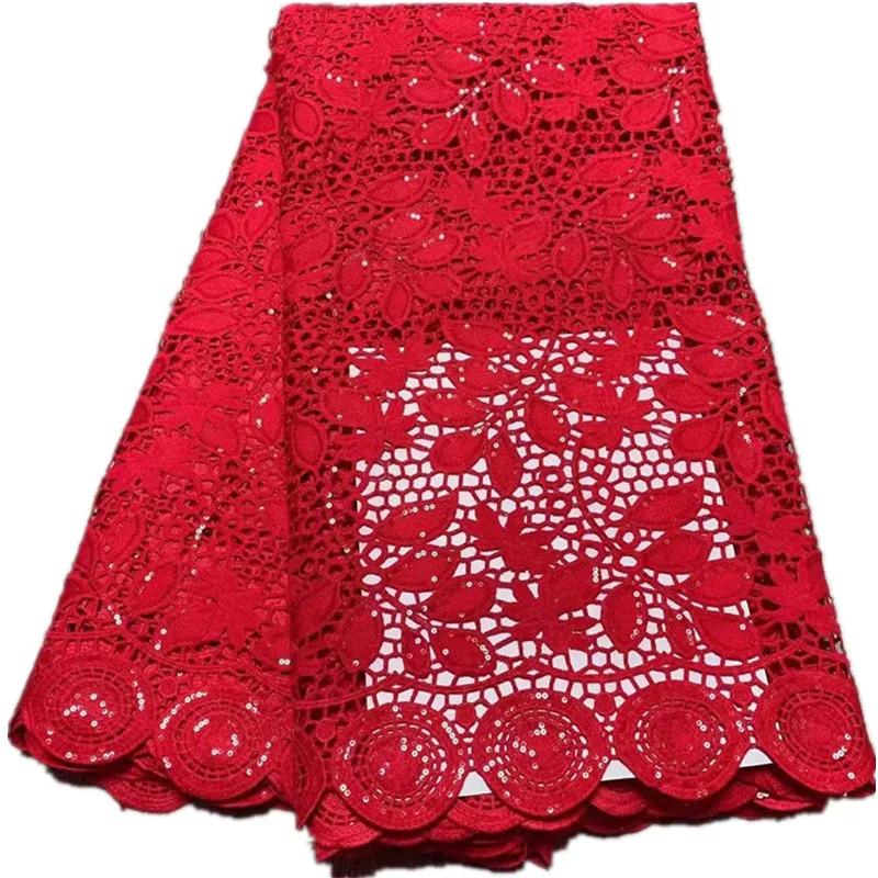 

2021 High Quality Embroidered Nigerian France Cord Lace Fabric With Sequins African Guipure Lace For Wedding Party Dress DF31405