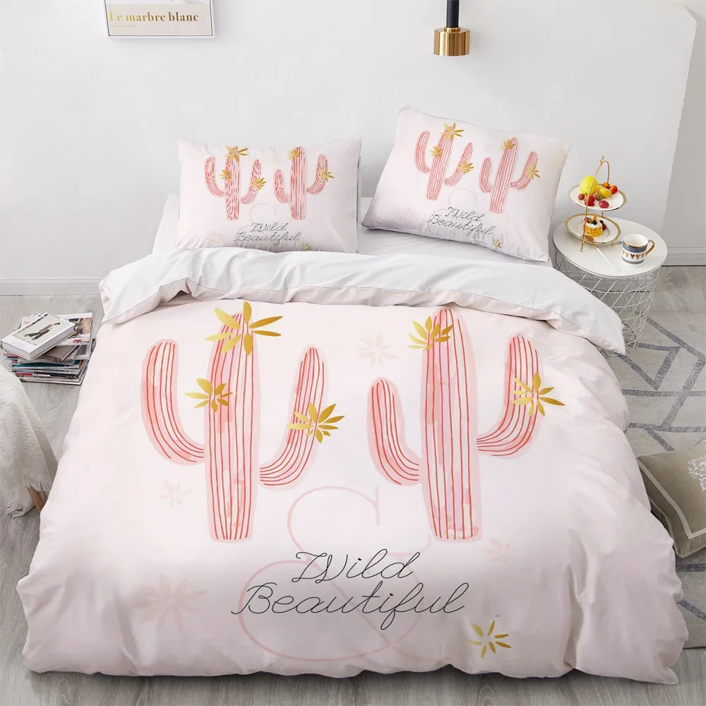 

3D Gift Quilt Cover Sets Custom Design Pink Comforther Cases Pillow Cover 200*230cm Full Twin King Double Size White Bedding Set
