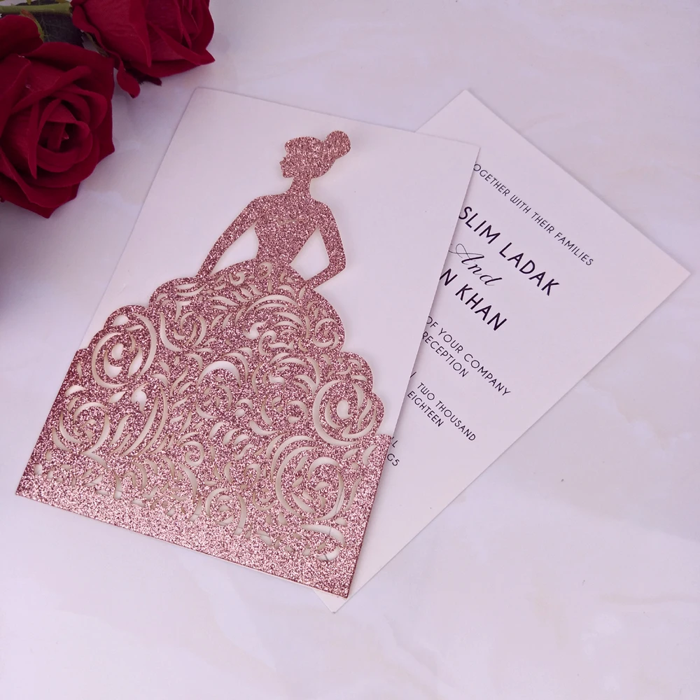 2020 дизайнерская розовая Золотая блестящая Свадебная пригласительная открытка с