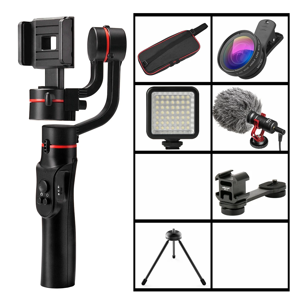 H2 Bundle6 3-осевой портативный смартфон Gimbal стабилизированный держатель для iPhone 11 Pro Xs Max Xr X 8 плюс samsung S9 S8 3 оси Zoom Action Камера - Цвет: H2 Bundle6