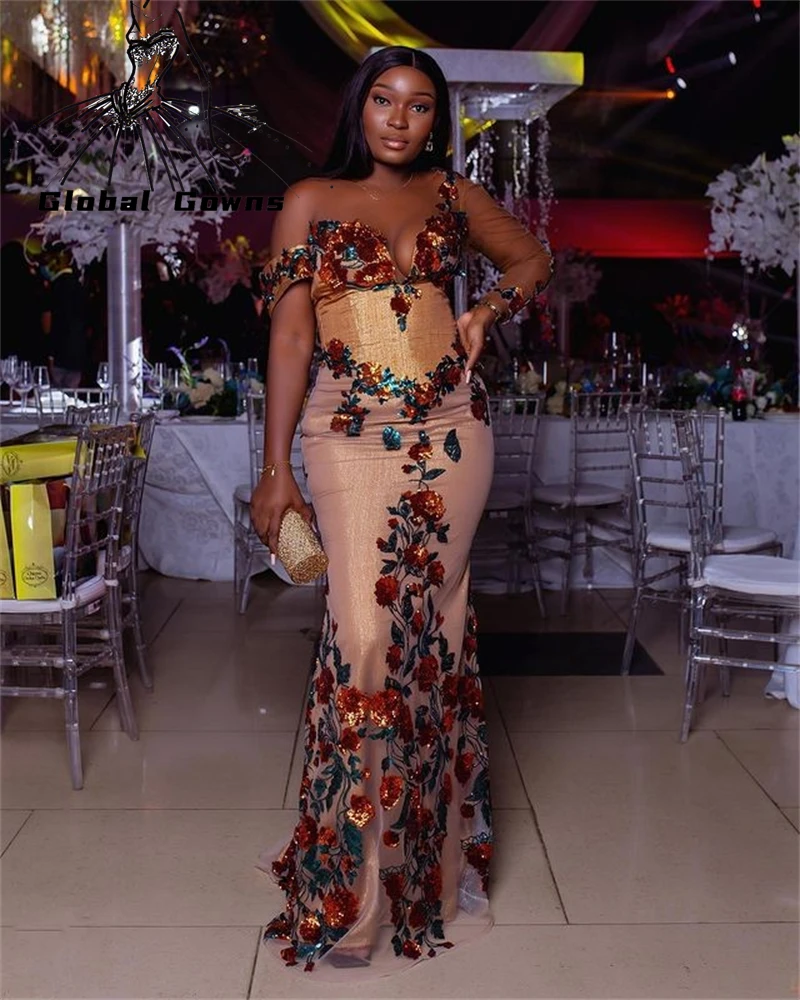 

Aso Ebi, африканские вечерние платья с V-образным вырезом, арабские Длинные платья Дубая, праздничные платья с аппликацией, специальный дизайн, ...