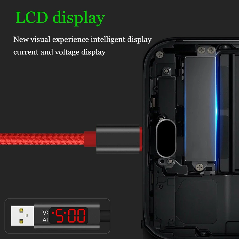 Type C/Micro USB/Lightning Быстрая зарядка USB кабели с током и дисплеем напряжения для Iphone huawei XiaoMi samsung