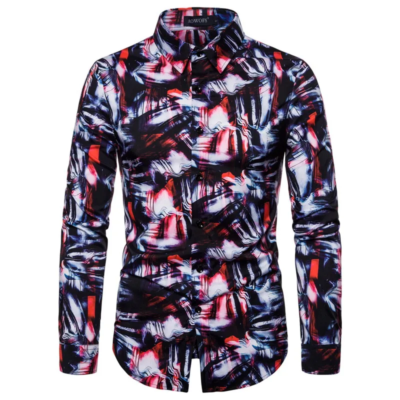 

Mens Hipster Print Dress Shirts 2020 Spring Autumn New Slim Fit Long Sleeve Social Shirt Men Streetwear Casual Chemise Homme XXL