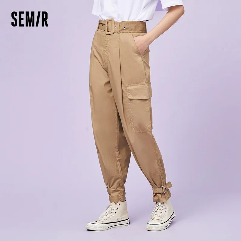 

SEMIR Casual Trousers Women Fashion Tooling Big Pocket Khaki Pants 2021 Spring New Cotton Fashion Brand Sweet Cool