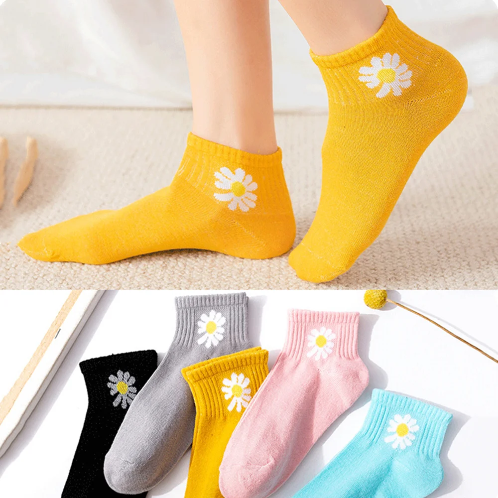 

5 парт/лот кавайные счастливые носки для женщин спортивные короткие носки с принтом хризантемы сутулки для девочек женские носки